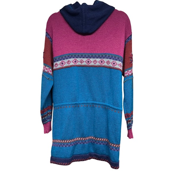 John Henry 100% Wool Hand Loomed Embroidered Hooded Cardigan Sweater Size Small - Picture 4 of 5